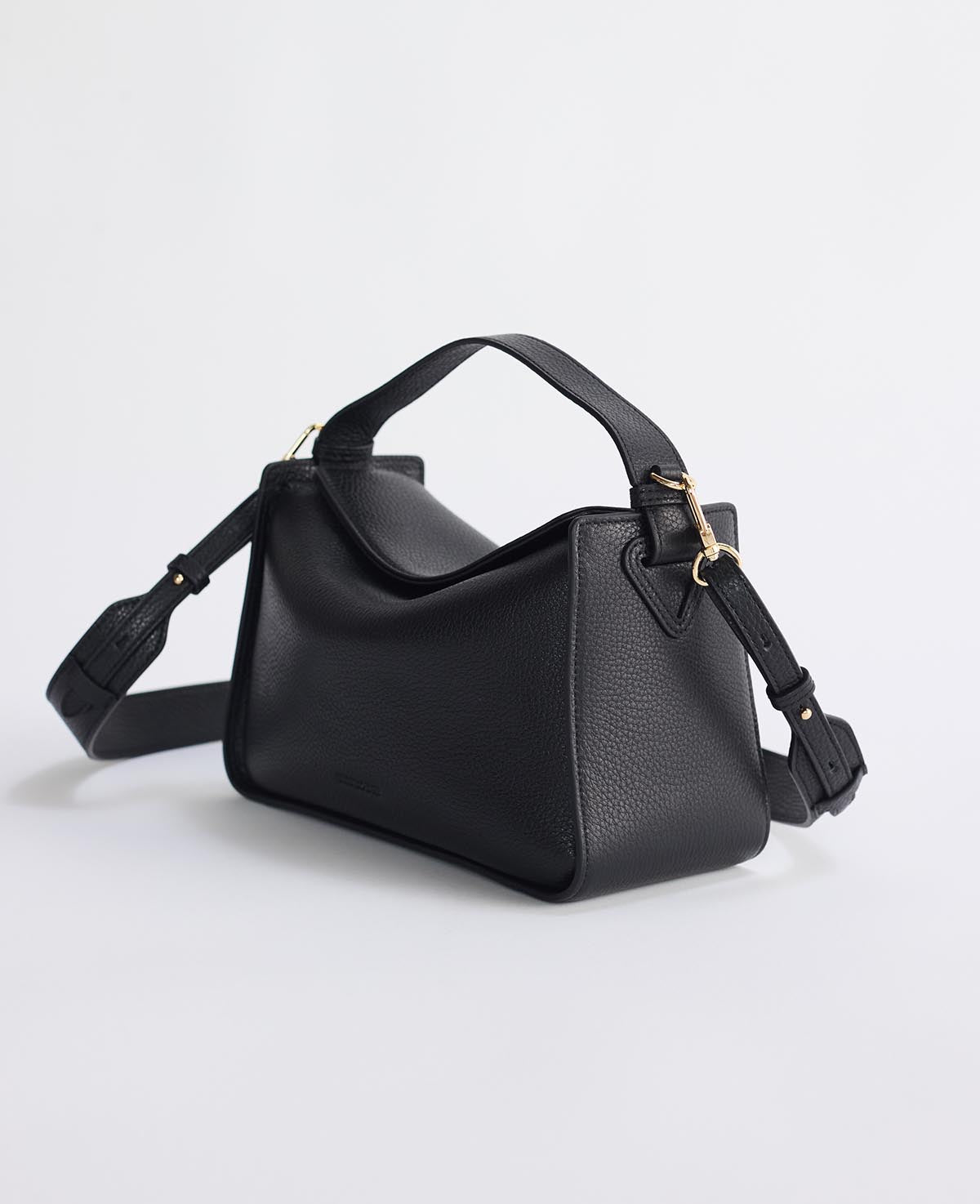 Clementine Bag: Black Pebbled Leather with Gold